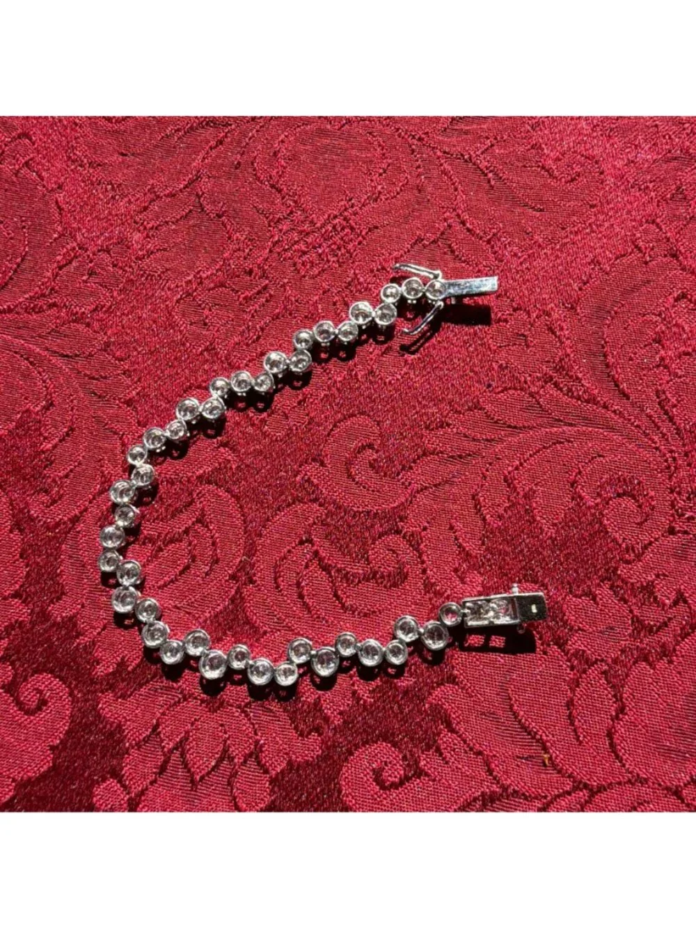 Vintage Sterling Silver 925 Bezel Set CZ Tennis Bubble Link Bracelet 7.75